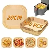 100 Stück Backpapier für Heißluftfritteuse, ELEPRUC Ölfest Airfryer Backpapier 20CM, Quadratisch Airfryer Papier Liners, Antihaft Pergamentpapier Liner für Heißluftfritteuse 4,5L-8L, Ofen und Grill