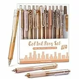 Four Candies Gelstifte, Schwarz & Brauner Gelschreiber mit Textmarker, Gel Pens Aesthetic School Stuff, Schulsachen Set mit 12 Stiften - Moor Serie