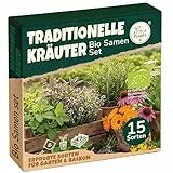 Bio Traditionelle Kräuter Samen Set - 15 Sorten Heilkräuter Samen - Saatgut - Kräutersamen Set zum Anbauen im Garten oder Hochbeet