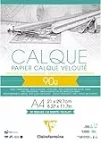 Clairefontaine 97133C Bloc Collé Papier Calque - 50 Feuilles Papier Calque Hautement Transparent - A4 21x29,7 cm 90/95g - Idéal pour le Dessin Technique