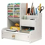 Hggzeg Schreibtisch-Organizer mit Schublade, vielseitig einsetzbar, Stifthalter, für Schreibwaren, Schreibtisch-Aufbewahrungsbox für Zuhause, Büro und Schule, PB17, Weiß