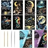 Georgie Porgy Kratzbilder Set DIY Bastelsets für Kinder Erwachsene Magic Rainbow Kratzpapier für Weihnachten Geburtstagsgeschenk mit Kratzwerkzeuge Kit (A5-Nachtleuchtend Meerestiere+Schloss)