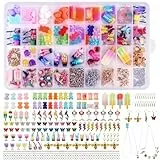 207 Stück Charms Anhänger Set, Schmuck Selber Machen Sets mit Aufbewahrungsbox, Ohrringe Selber Machen Set Bubble Tea Schmetterling Bär, Geschenke für Mädchen für DIY Armband Halsketten Schmuck