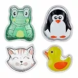 Relaxdays Kühlpads Kinder, 4er Set, Kalt Warm Kompresse, Tiermotive, Kinderkühlpads mit Gel, wiederverwendbar, bunt