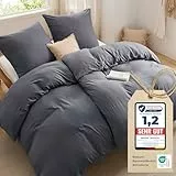 BEDSURE Bettwäsche 135x200 4teilig Bettbezug - Weiche Baumwollähnlich Bettwäsche-Set 135 x 200 cm 2er Set mit 2 Kissenbezüge 80x80 cm, ÖKO-TEX Deckenbezug Bedding Anthrazit Grau mit Reißverschluss