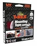 T-Rex Mounting Tape – Doppelseitiges Klebeband extra stark für Montagearbeiten im Innen- & Außenbereich – Dauerhafte Anwendungen ohne Bohren oder Schrauben – hält bis zu 375kg – 19mm x 5m