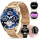 Homailida Smartwatch Herren Damen, Business- und Sportliche Smart Watch Herren Damen- Vollfunktions-Communication, 123 Sportarten, Gesundheitsüberwachung, Kompatibel mit Android 5.0 und iOS 9.0+, Gold