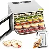 Kwasyo Dörrautomat Edelstahl mit Rezeptheft, 6 Etagen Dörrgerät Temperaturregler von 30-90℃, Timerfunktion von 24h, BPA-frei, Dehydrator für Obst- Fleisch- Früchte-Trockner-Gemüse-Kräuter