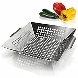 Amazy Grillkorb – Anti-Haft BBQ Grillschale aus Edelstahl für die Zubereitung von Gemüse, Fisch und Fleisch auf dem BBQ Holzkohlegrill, Gasgrill oder im Backofen, 30 x 30 x 6cm