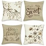 COZZSNUGE Blumen Vögel Kissenbezüge 45 x 45 cm, Aquarell Blumen Bauernhaus Polyester Dekorative Kissenhülle Zierkissenbezüge für Sofa Wohnzimmer Zuhause Garten Outdoor 4er Set