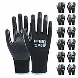 HPHST Handschuhe Arbeitshandschuhe, 12 Paar Arbeitshandschuhe Herren Damen mit Nitril-Beschichtung Gartenhandschuhe Touchscreen Arbeit Handschuhe Schutzhandschuhe für Montagearbeit (Schwarz, Large)