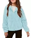 Haloumoning Mädchen Fleece Jacken Kinder Weich Fuzzy Kapuzenpullover Winter Coat Jacke, Himmelblau, 11-12 Jahre
