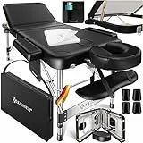 KESSER® Mobile Massageliege 80 cm Breit klappbar & höhenverstellbar 3 Zonen Massagebett Massagetisch Kosmetikliege Therapieliege Aluminium + 10x Gesichtsauflage mit Kopfstütze Armlehnen Tasche Schwarz