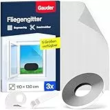 GAUDER Fliegengitter für Fenster - Insektenschutz ohne Bohren - Fliegengitter mit Klettband - Fliegennetz aus Polyester - Mückennetz & Moskitonetz für Fenster (3 Stück - 110 x 130 cm - schwarz)