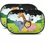 CARAMAZ Sonnenschutz Auto Baby mit zertifiziertem UV Schutz, universell passend 48 x 30 cm, 2 Stück Sonnenblende, mit Saugnäpfen, Motiv: Safari