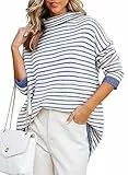 BLENCOT Damen Rollkragen Pullover Casual Tailliert Rollkragen Pullover Streifen Langarm Elastisch Sweatshirts