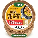 Backpapier für Heißluftfritteuse für Ninja und mehr – 125 Stück 20 cm Rund Papier Einsätze Einweg heißluftfritteuse backpapier zum Rösten, airfryer backpapier – Leichte Reinigung von Baker's Signature