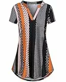 BAISHENGGT Damen Tunika Tops Elegant V Ausschnitt Kurzarm Casual Sommer T-Shirts Bluse Streifen Bedruckt XL