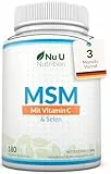 MSM Hochdosiert mit Vitamin C & Selen |180 vegane Kapseln, keine Tabletten | 1200mg | 3 Monate Vorrat - Methylsulfonylmethan mit 160mg Vitamin C - Nu U Nutrition