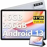 Oangcc 2025 Tablet 11 Zoll 2K-Anzeige Android 13 OS 16GB RAM+256GB ROM(TF 1 TB), 8600mAh, 5G WLAN, GMS Zertifizierung,4 Lautsprecher,8 Core 2.0 GHz,5+13MP | BT 5.0 | Schutzhülle mit Tablette - Grau