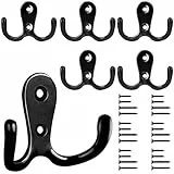 Bolatus 6 Stück Kleiderhaken, Haken Garderobe Doppelt Wandhaken Retro Haken Wand Metall Schwarz Kleiderhaken Vintage mit 24 Schrauben für Garderobenhaken Badezimmer Küche
