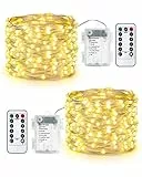Qedertek Lichterkette Außen Batterie - 2 Stück 100 LED Silberdraht Micro Lichterkette Wasserdicht 10M Lichterkette Weihnachtsbaum Warmweiß mit Fernbedienung für Außen Innen Garten Hochzeit Balkon