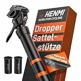 HENMI Luftdruck Teleskop-Sattelstütze mit Hydraulik-Dämpfung – Höhenverstellbarer Dropper Post 3in1 für 27,2/30,9/31,6mm MTB, Gravel & E-MTB inkl. 2 Reduzierhülsen