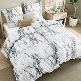 BEDSURE Bettwäsche 135x200 4teilig Bettbezug - Bettwäsche-Sets 135 x 200 cm 2er Set mit 2 Kissenbezüge 80x80cm, Weich Wendebettwäsche Bedding Marmor Weiß Muster mit Reißverschluss