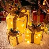 GIGALUMI LED Geschenkbox 3er Set Weihnachten, 8 Modi 60LED Leuchtend Weihnachtenbox, Lichterkette Lichtbox mit Stecker für Innen, Gelb Weihnachts Dekoration Weihnachtsdeko Warmweiß