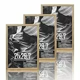 VUVUZULA Bilderrahmen A4 Holzrahmen Holz 21x30cm Fotorahmen Eiche 3er Set MDF Rahmen DIN A4 für Urkunden Natur