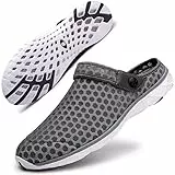 Unisex Clogs Hausschuhe Atmungsaktiv Mesh Pantoletten Sommer Beach Freizeit Schuhe rutschfest Weiche Sohle Sandalen für Damen Herren Dunkel-grau 42