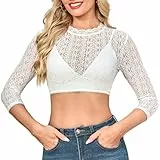 Aiseyi Dirndl Bluse Damen Langarm Dirndlbluse Spitze Dirndlblusen Weiß Trachtenblusen Für Bayrische Tracht Oktoberfest S