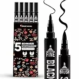 Zenacolor 5 Schwarze Textilfarbe Waschmaschinenfest mit Doppelspitze Permanent für Kleidung - Textilstifte zum Personalisieren von T-Shirts, Taschen, Hüten, Leinwänden und Textilien