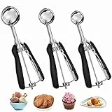 Bugucat Eisportionierer Edelstahl 304, Cookie Scoop 3 PCS, Ice Cream Scoop Eiscremelöffel mit Auslöser, Eislöffel Keksportionierer Speiseeislöffel für Obst Eiscreme Plätzchen Teig EIS