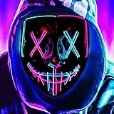 DWTECH LED Halloween Maske – beleuchtete Purge Maske mit LED-Masken EL-Draht gruselige Maske für Maskerade Cosplay beleuchtete Gesichtsmaske für Kinder Männer Frauen Halloween Festival Party