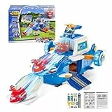 Super Wings Spielset Airport World Flugzeuge mit 2 Spielzeug-Flugzeuge und Transformable Roboterfiguren aus Staffel 5 der Zeichentrickserie Spielzeug für Kinder ab 3 Jahren, Blau