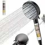 Cobbe Duschkopf mit Filter in 20 Schichten, Hochdruck Handbrause mit Schlauch, 7 Strahlarten Duschkopf, Duschbrause für Hartes Wasser,Rest-Chlor,Bakterien, Schwermetall, Schwarz