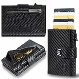 GENTO Geldbörse – kompaktes Portmonee aus Mikrofaser – RFID-Schutz – Premium-Qualität – 8 Kartenfächer – Münzfach mit Reißverschluss – 3 Farben – Schiebemechanismus für Karten – Geschenkbox (Carbon)