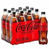 Coca-Cola Zero Sugar - koffeinhaltiges Erfrischungsgetränk mit originalem Coca-Cola-Geschmack - null Zucker und ohne Kalorien - in stylischen Einweg Flaschen (12 x 500 ml)