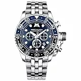 MEGALITH Herrenuhr Silber Edelstahl Chronographen Armbanduhr Herren Wasserdicht Groß Analog Uhr Herren Business Design Uhren fur Männer Blau Zifferblatt Kalender Leuchtend