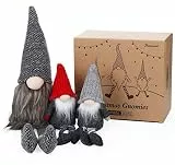 Homewit 3 Stück Weihnachtswichtel, Wichtel Figuren mit Lange-Beine, Weihnachtsfiguren Zwei Größen 20cm - 40cm, Weihnachtswichtel Figuren Grau Rot für Weihnachtsdekoration