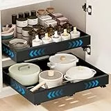2 Stück Teleskopschublade, Ausziehbare Schublade Küche Erweiterbar Ausziehbare Schubladen Küchenschrank Organizer Küche Ausziehbar Schrank Organizer Kein Bohren Expandierbare Breite 32-52cm (Schwarz)