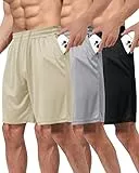 BOOJO 3er Pack Sporthose Herren Kurz Hosen mit Taschen Sport Shorts Schnell Trocknend Trainingshose für Gym Fitness(Schwarz/Hellgrau/Khaki,3XL)