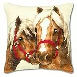 VERVACO Kreuzstich Stickpackungen Kissen Stickerei Set Anfänger Vorgedruckt Pferdefreundschaft DIY Set Kreativ Set Für Erwachseneca. 40 x 40 cm Bastelset Handwerker Haus Dekoration