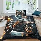 OPSREY Flame Motorbike Bettbezug Mit Kopfkissenbezügen Bettdeckenbezug Luxuriös Steppdeckenbezug Schlafhilfe Motorräder Bettwäsche Garnitur Wärme Zum Schlafen Bedding Sets Single（135x200cm）