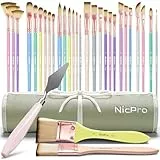 Nicpro 30 Stück Pinsel Set, ästhetische Pastell Pinsel mit Farbspachtel und Stoffrolle, Bastelpinsel für Acrylmalerei, Öl, Aquarell, Gouache, Künstlerbedarf für Künstler und Anfänger