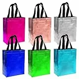 6 Stück bunte Geschenktüten, mittelgroß 20 x 10 x 25 cm wiederverwendbare Tragetaschen mit Griffen, glänzende Einkaufstüten stilvolle Geschenk Tüten für Geburtstag Hochzeit Feier Party Weihnachten