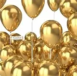 BIO Luftballons Gold [25 Stück] Glänzend/Chrome • Ø38cm XXL • MADE IN EU • Umweltbewusst & Kompostierbar • Premium Bio Ballons Gold • 100% Naturlatex • Goldene Luftballon - Luftballons Geburtstag