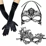 LICHUANUK 3Tlg Venezianische Maske Damen Spitzenmaske Sexy Spitze Augenmaske Gothic Gesichtsmaske Retro Party Kostüm Set mit Spitzenhandschuhe für Maskenball Karneval Maskerade Hochzeit Cosplay