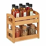 Relaxdays Gewürzregal Bambus, 2 Etagen, stehend, HBT: 23 x 25,5 x 15,5 cm, Gewürzständer für Arbeitsplatte, Küche, Natur